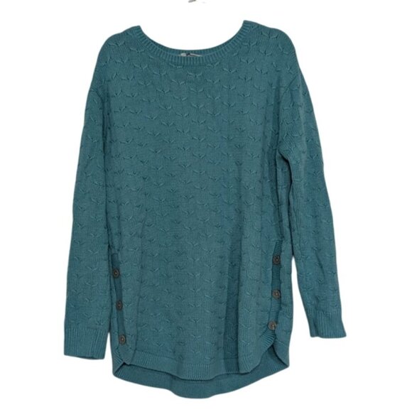 Coldwater Creek Knit Sweater Womens Size Medium Blue Button Detail Pullover - Picture 1 of 12
